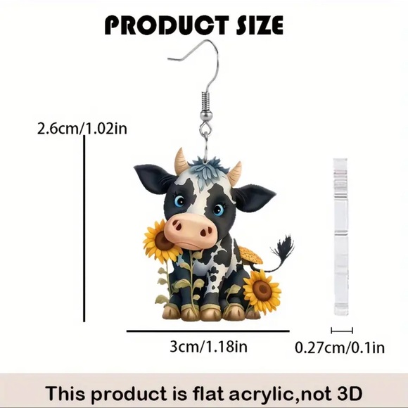 Earrings, Adorable Cow Print, NIP, Pierced Ears - Picture 3 of 7